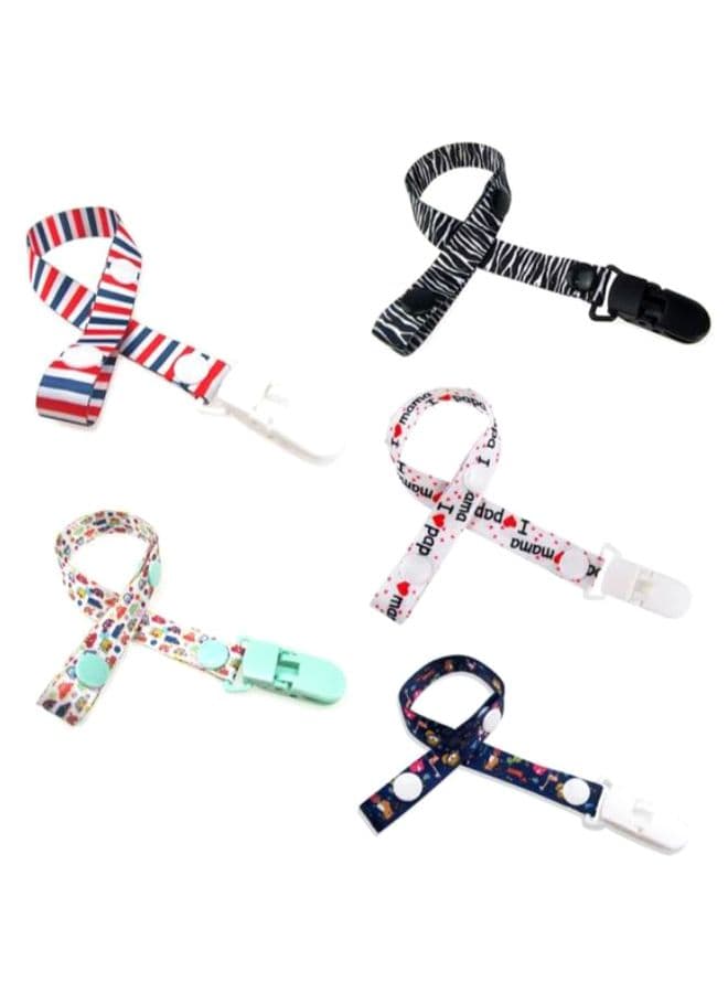 5-Piece Adjust Baby Pacifier Clip Chain Ribbon Holder