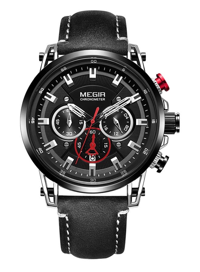men Leather Band Chronograph Wrist Watch
