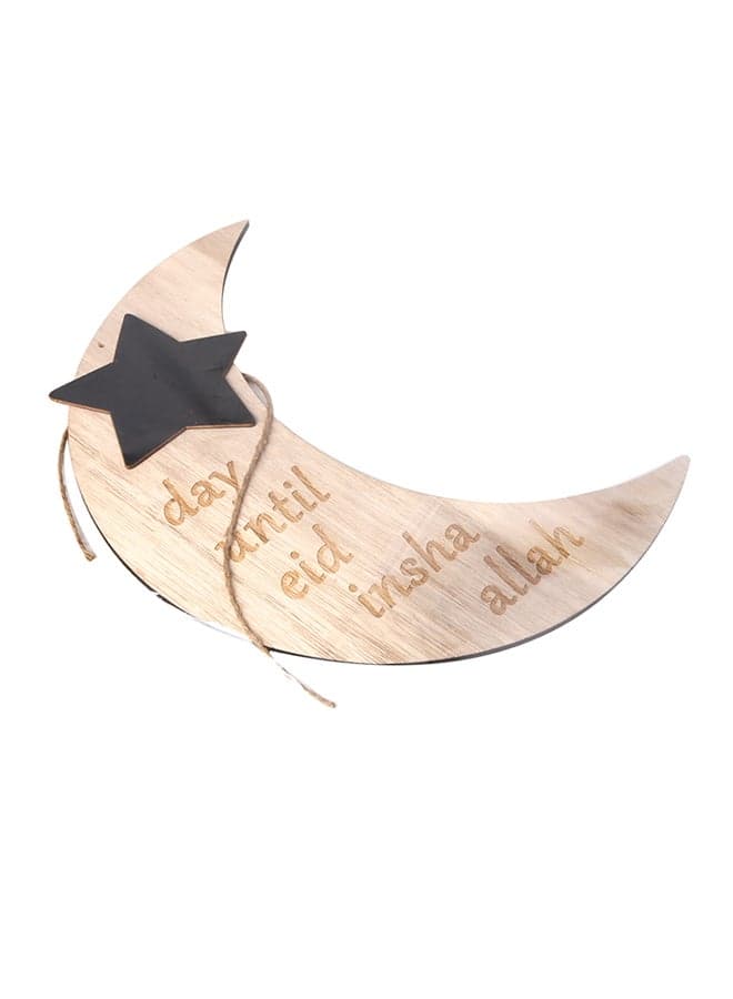 Wooden Eid Mubarak Countdown Board Hanging with Rope Brown/Black 31x0.8x25.6centimeter