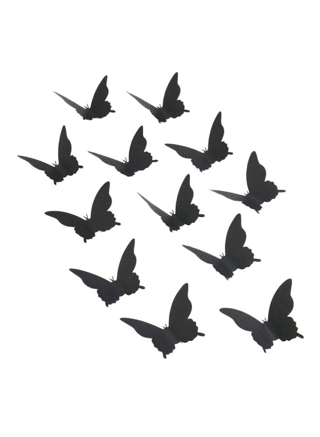 12-Piece 3D Butterfly Wall Sticker Black 0.02kg