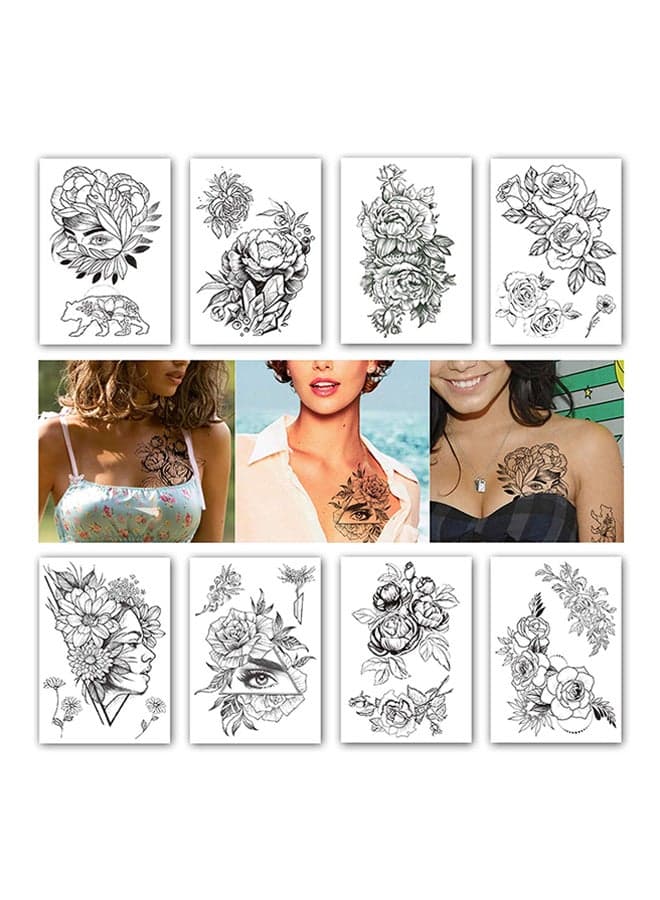 8 Sheets Geometric Waterproof Temporary Tattoo Sticker Black