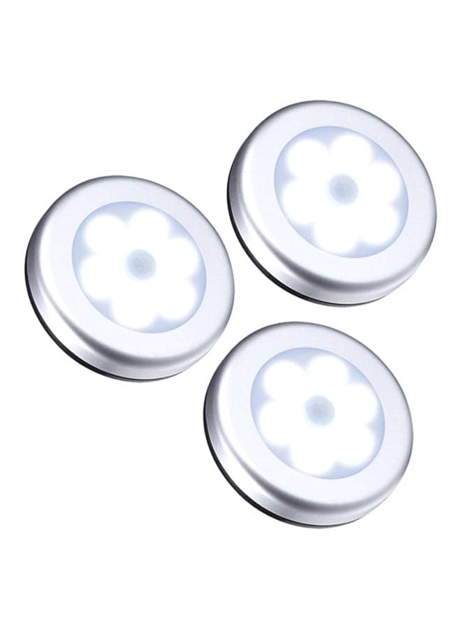 3-Pieces Cordless Battery-Powered LED Night Motion Sensor Light White 1.7x8cm