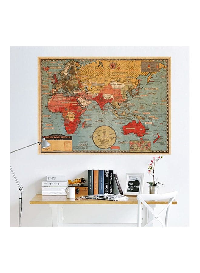 Retro World Map Removable Wall Stickers Multicolour 50x70cm