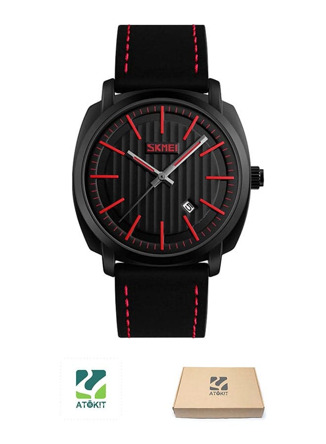 Men's Waterproof Quartz Leather Strap Analog Wrist Watch 9169 - 52 mm - Black