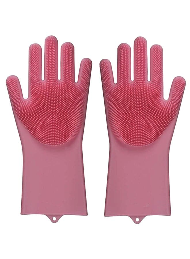 Magic Silicone Dish Washing Gloves Pink 13x5inch