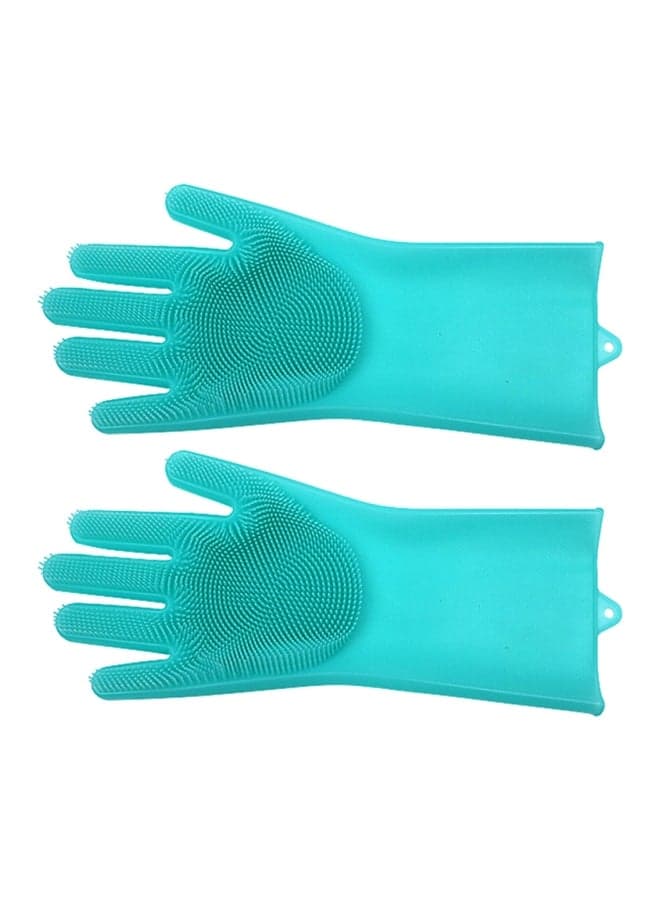 2-Piece Reusable Waterproof Dishwashing Gloves Blue 15x10x6cm