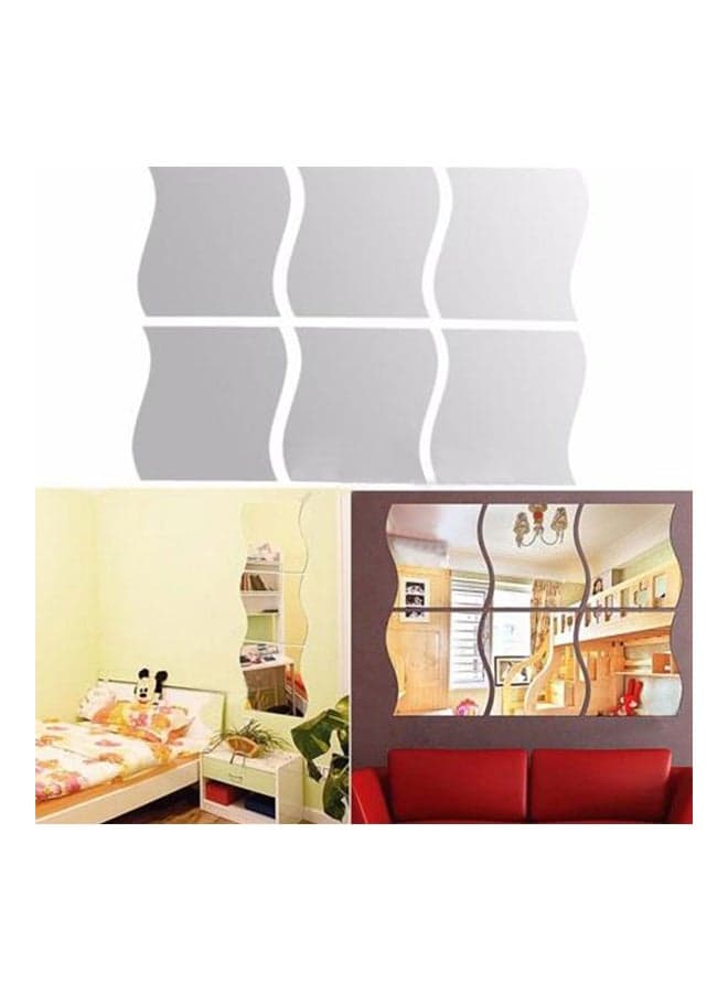 Wave Designed Mirror Wall Sticker Silver 11.7 x 9 x 1cm