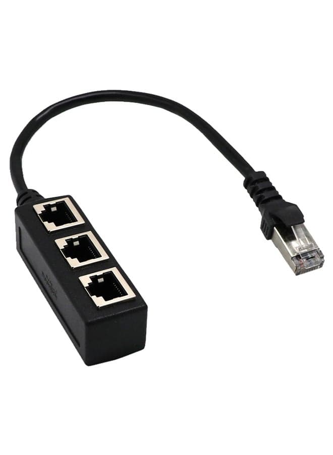 RJ45 1 To 3 Ethernet LAN Cable Splitter Black
