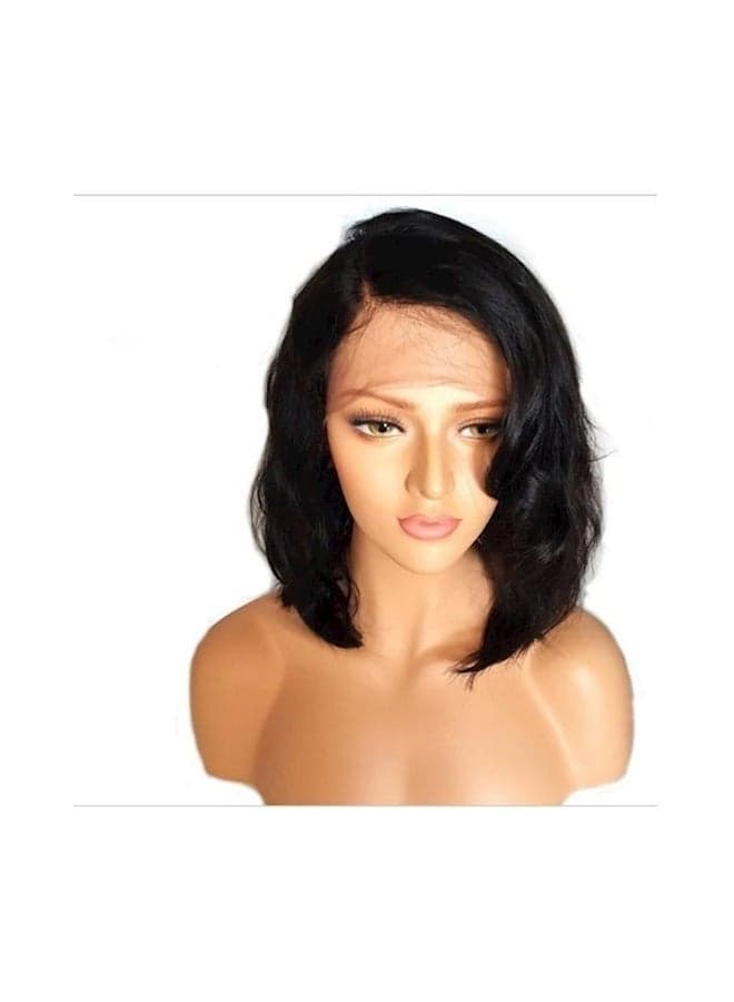 Mid Length Wavy Hand Tied Hair Wig Black 16inch
