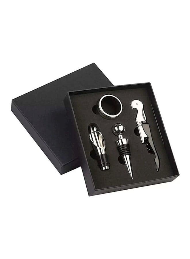 4-Piece Bottle Opener Set Silver/Black