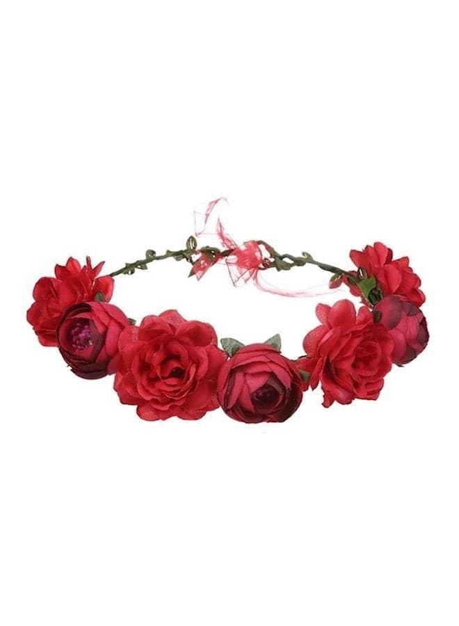 Artificial Flower Wreath Headband Red/Green