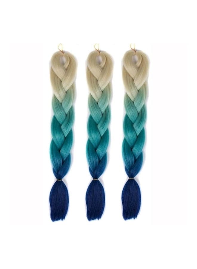 3-Piece African Braids Hair Extension Wig White/Light Blue/Deep Blue 60cm
