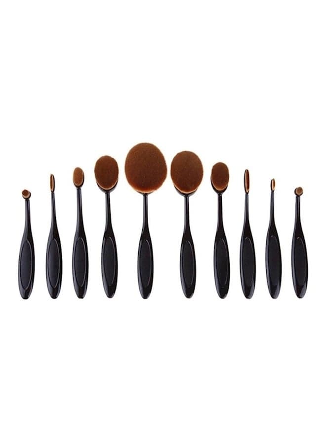 10-Piece Oval Makeup Brush Set Black