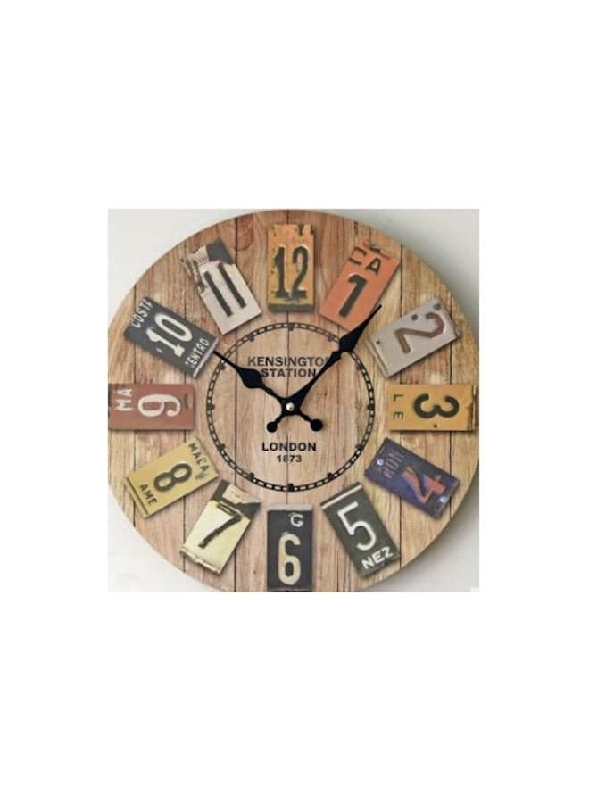 Europe Style Vintage Round Wooden Wall Hanging Clock Multicolour