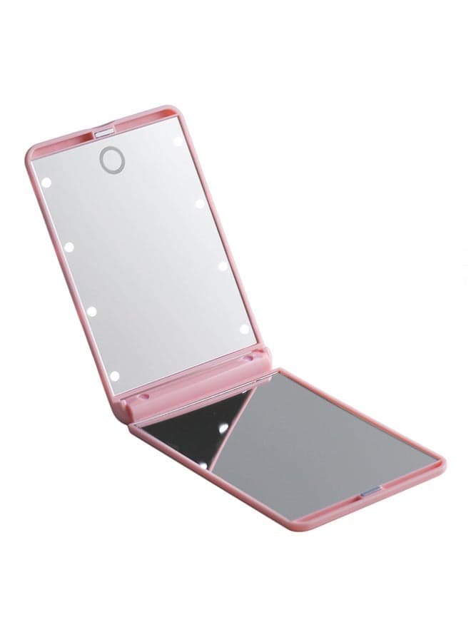Folding 8 LED Lighted Magnification Mirror With Battery Pink