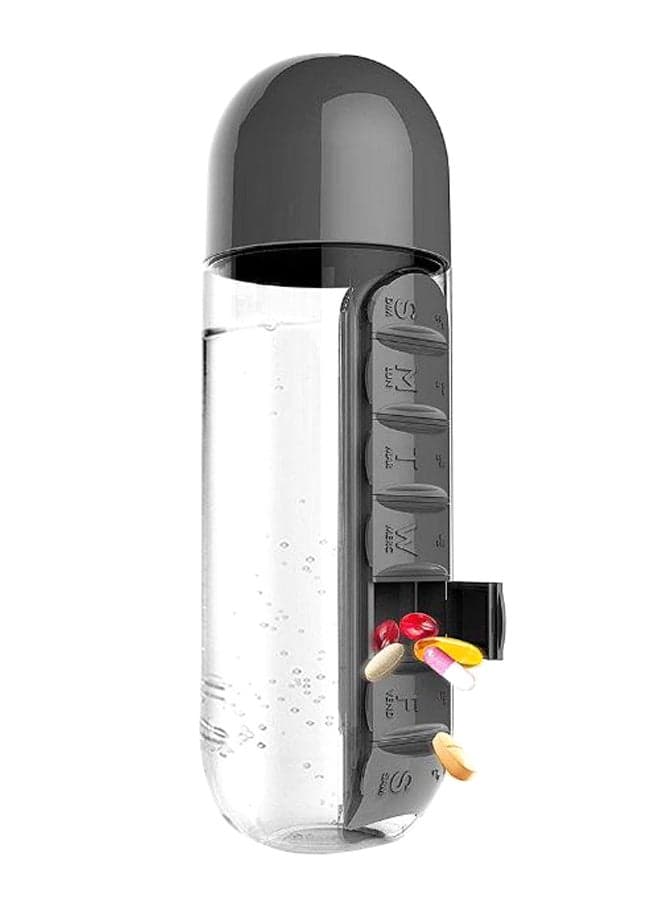 2-In-1 Sport Water Bottle With Pill Organizer Black/Clear 3.1 x 9.3inch