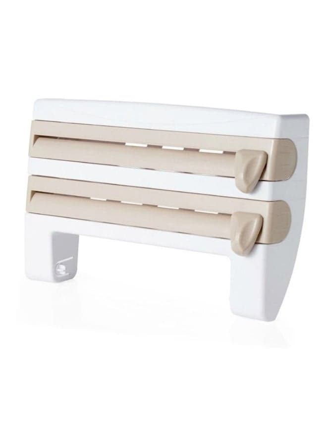 Multi-Function Kitchen Plastic Wrap Storage Rack With Cutter Aluminum Foil Becue Paper Towel White/Brown