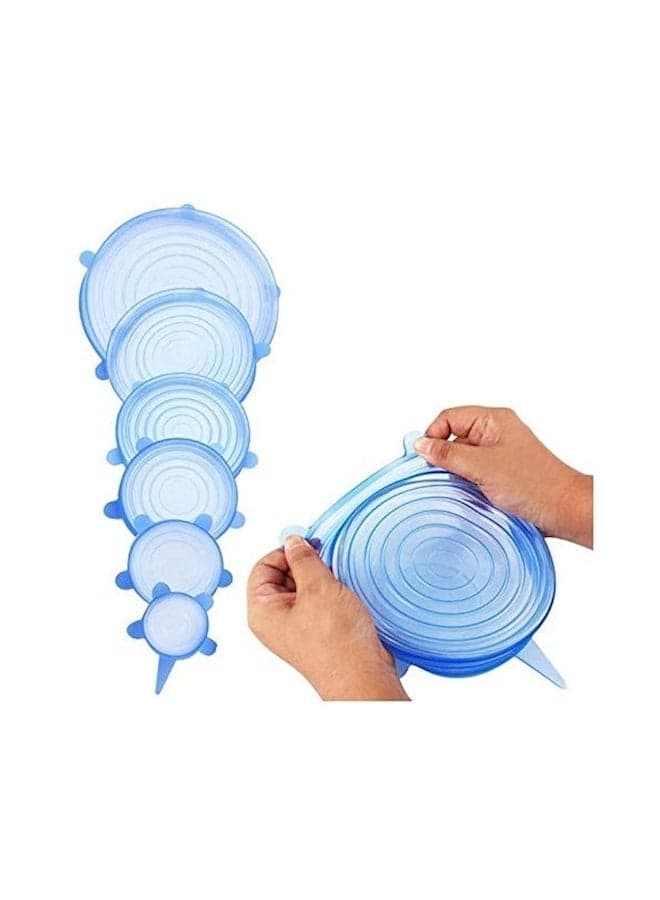 6 Piece Reusable Silicone Food Lid Set Blue