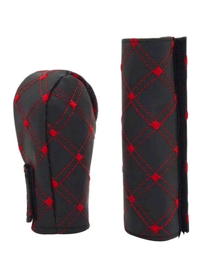 2-Piece Checked Design Car Hand Brake And Gear Cover Set