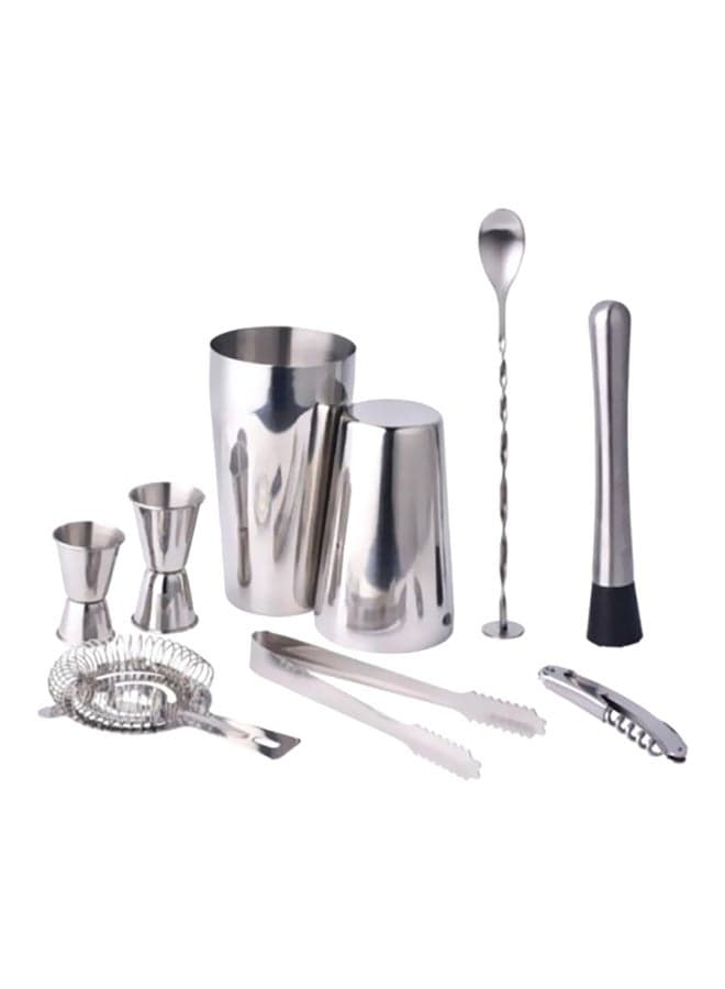 9-Piece Cocktail Shaker Bartender Kit Silver 9.4x11cm