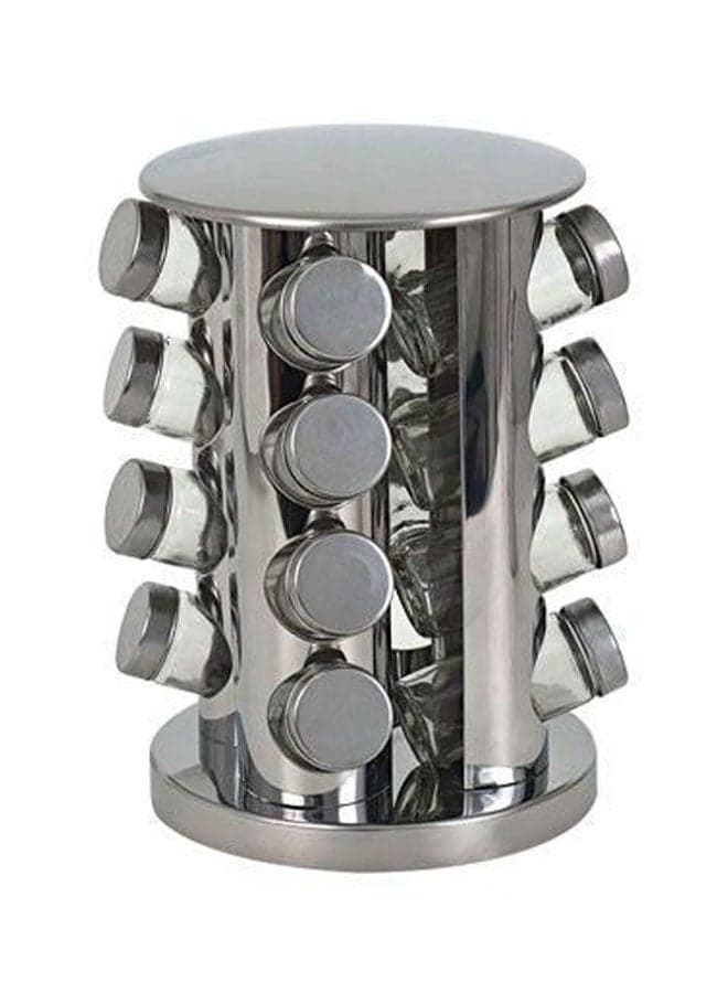 Spice Jar Set With Stand Silver