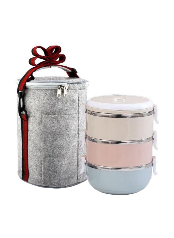 3-Layer Lunch Box With Bag Pink/Blue/Beige