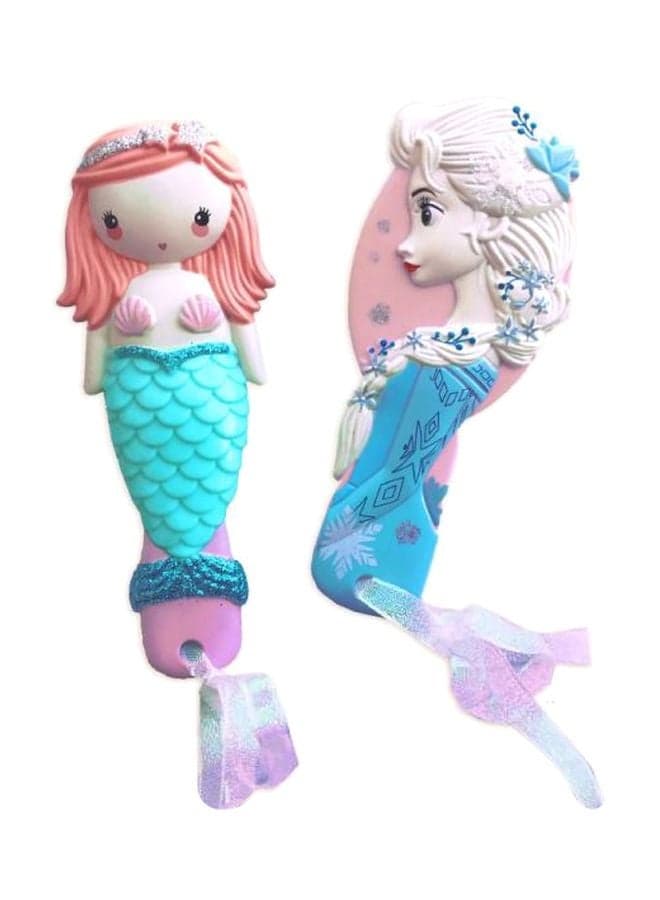 2-Piece 3D Princess Mermaid Hair Comb Multicolour