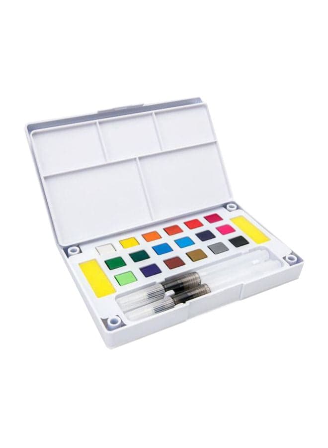 18 Colour Solid Water Paint Set With Paintbrush Red/Yellow/Blue