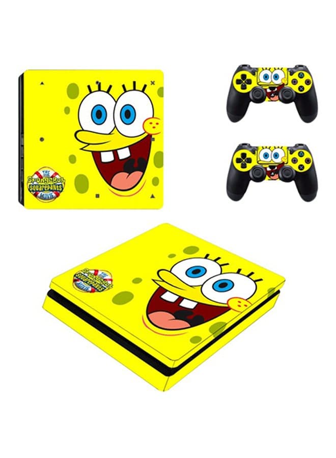 3-Piece Spongebob Printed Gaming Console And Controller Sticker Set For PlayStation 4 Slim (PS4)