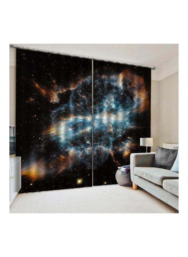 2-Piece Cosmos Light Blocking Window Curtain Black/Blue/Yellow 75x166centimeter