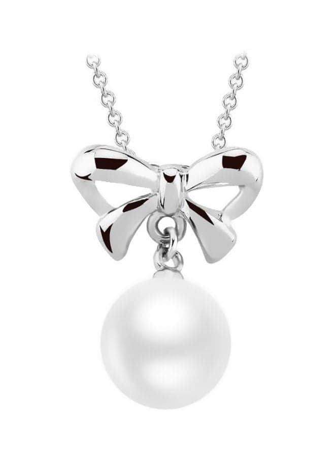 Rhodium Plated Imitation Pearl Studded Pendant Necklace