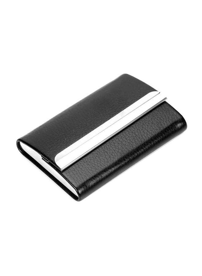 Faux Leather Card Case Black/Silver