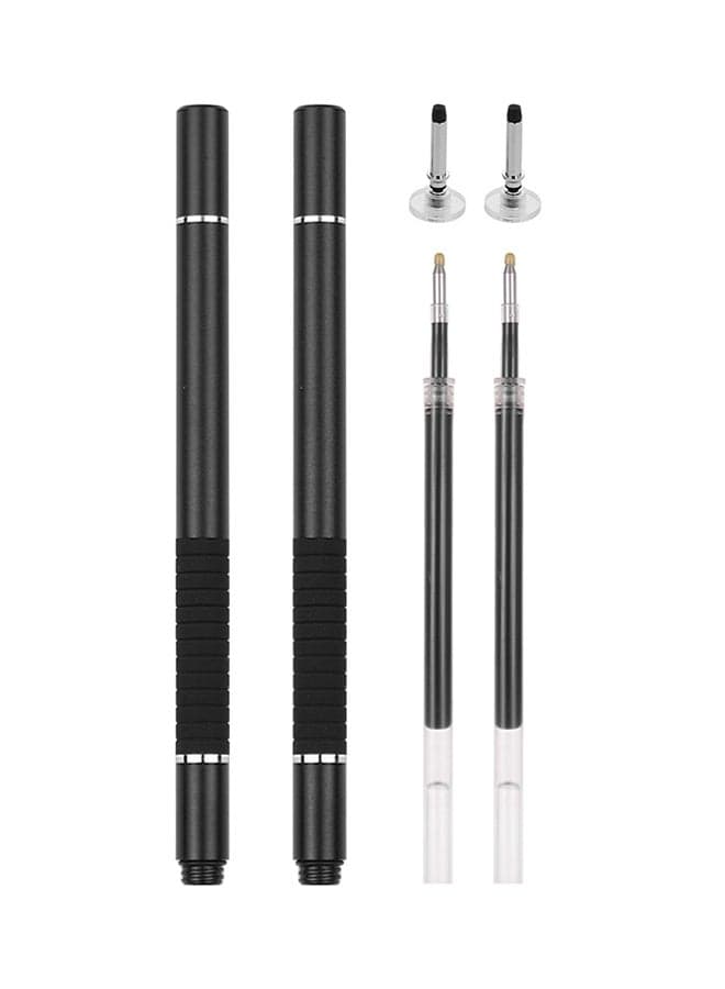 2-Piece Precision Stylus Pen With Refill And Disc Tip Touchscreen Black