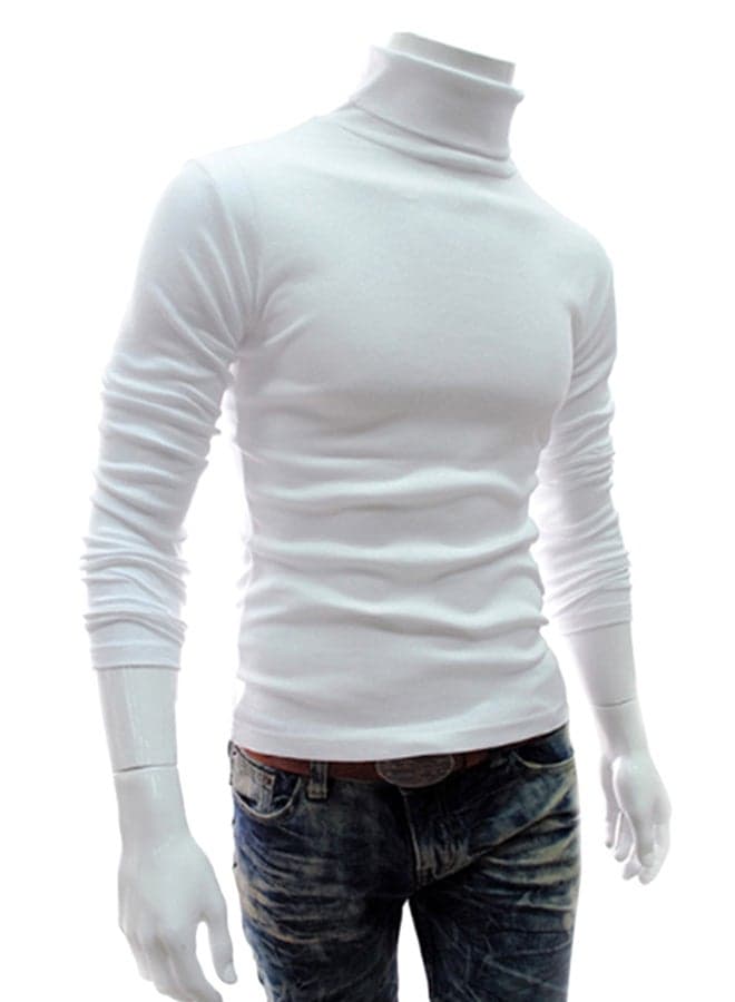 High Collar Long Sleeve Pullover White