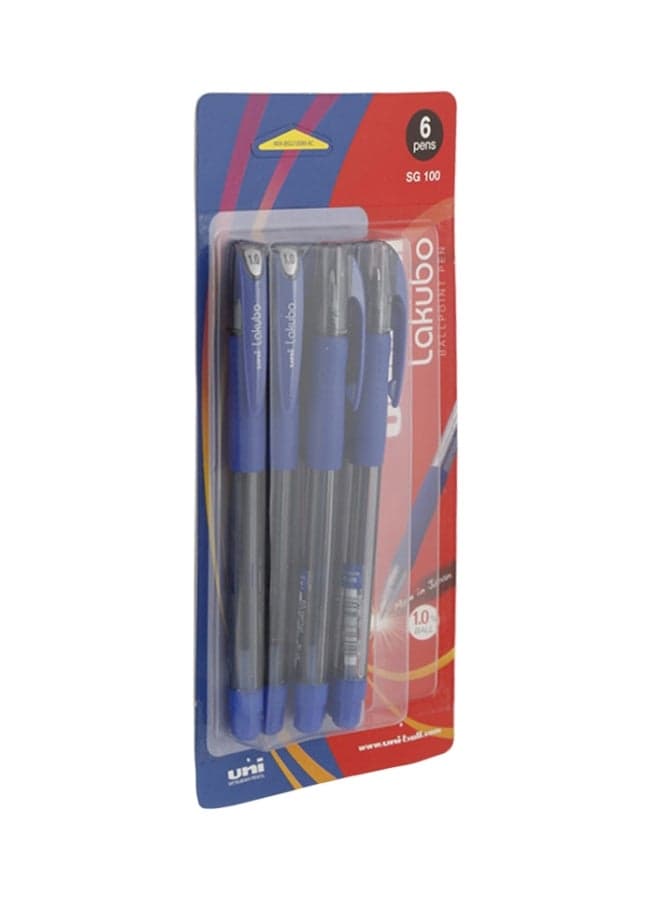 6-Piece Lakubo Ballpoint Pen Blue/Clear/White