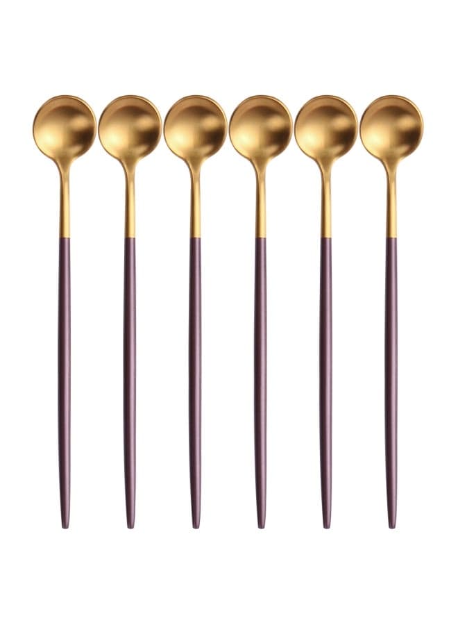 6-Piece Iced Tea Spoon Set Brown/Gold 20centimeter