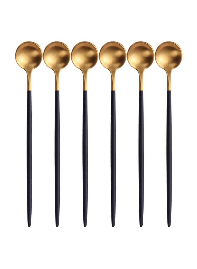 6-Piece Iced Tea Spoon Set Black/Gold 20centimeter