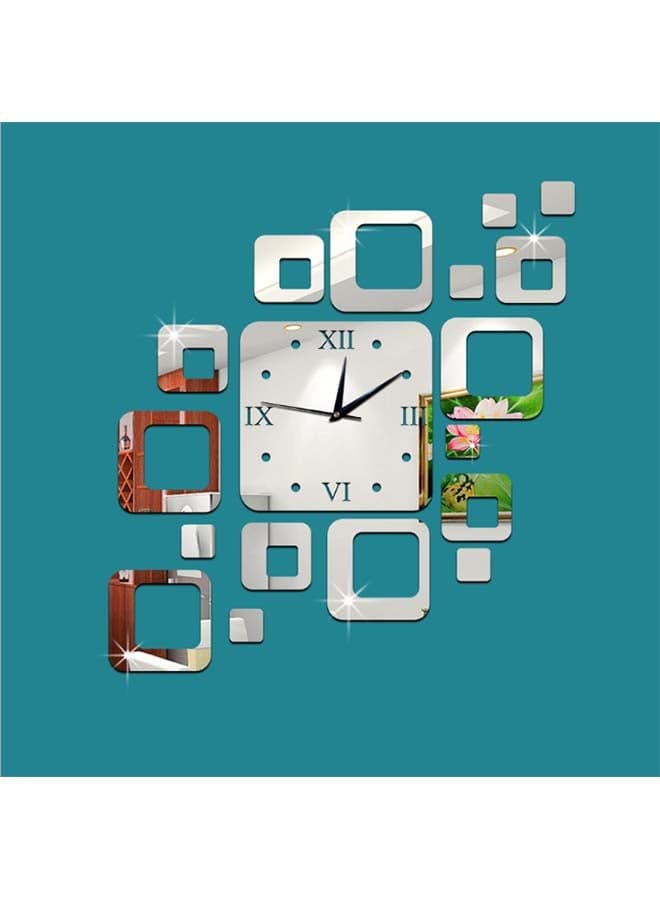 Mirror Clock Wall Sticker Silver 21x22inch
