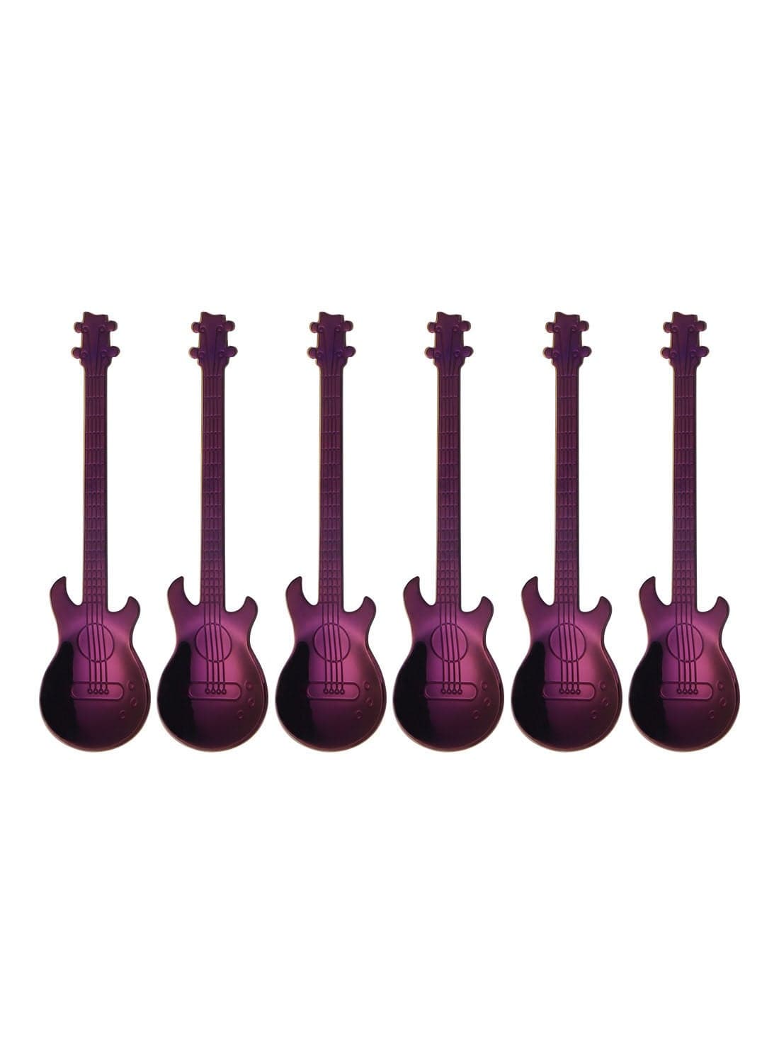 6-Piece Guitar Shaped Stainless Steel Coffee Spoon Set Purple 12cm