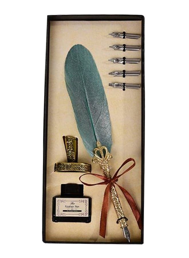 Vintage Feather Quill Dip Ink Pen Set Multicolour