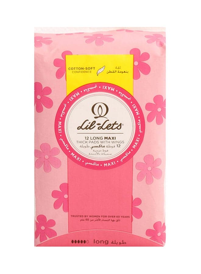 Long Maxi Thick Pads With Wings, 12 Pieces pink 12 Pieces