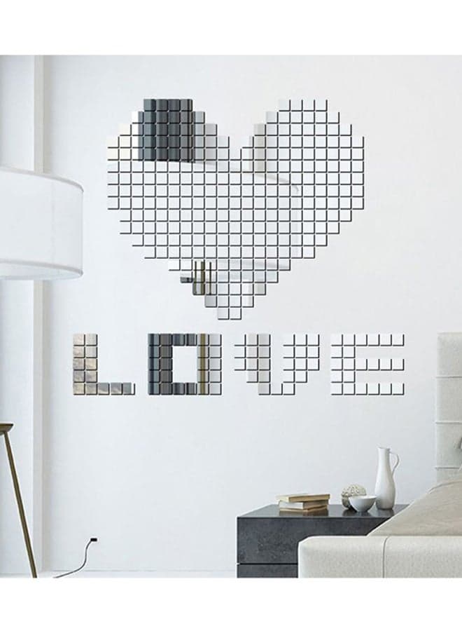 100-Piece Mini Square 3D Wall Mirror Sticker Set Silver
