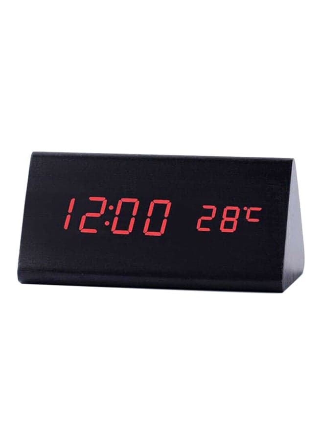 LED Wood Grain Alarm Clock With Temperature Display Black