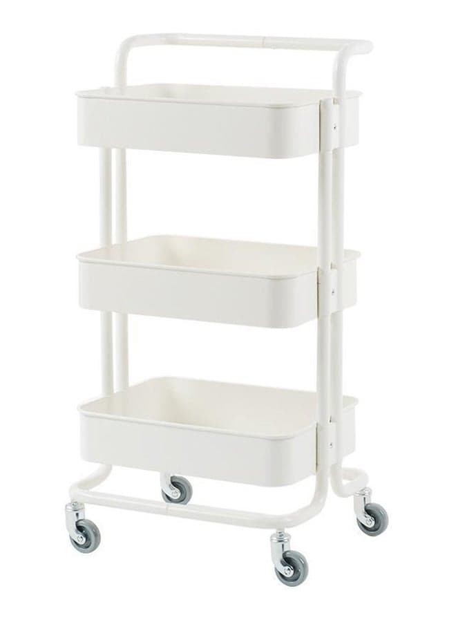 3-Tier Utility Cart Rolling Storage Shelf With Handles 2 Lockable Wheels White 44.5x31x73 cm