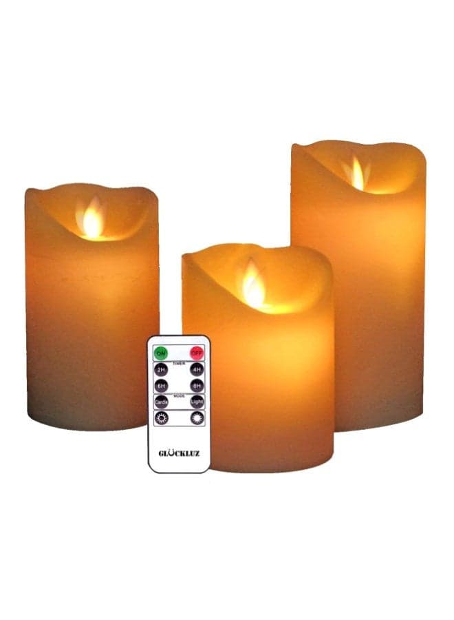 3-Piece LED Flameless Candle With Remote Control Beige