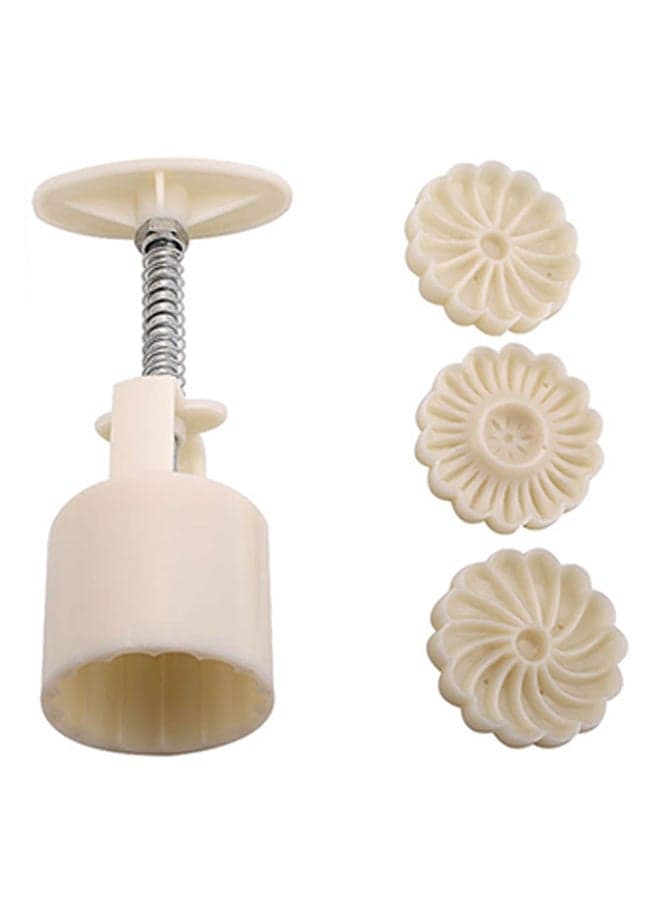 Hand Pressure Round Shape Mooncake Mold White 5.1 x 5.1 x 14.8cm