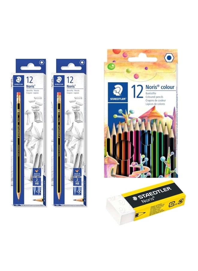 Noris Pencil With Color Pencil And Eraser Set Blue/Yellow/Green