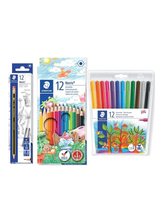 Noris Pencil With Color Pencil And Fibre Tip Pen Set Blue/Yellow/Green