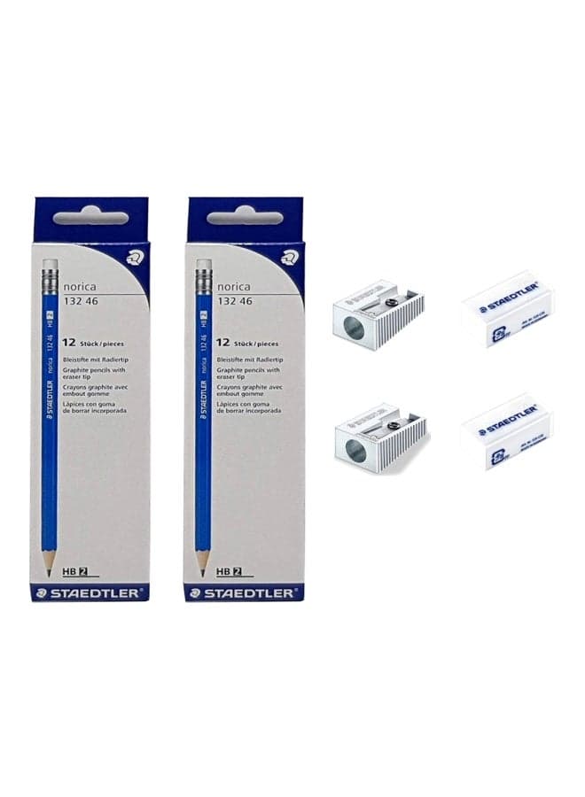 Norica 132 46 Pencils With Eraser And Sharpener Set Blue/White/Grey