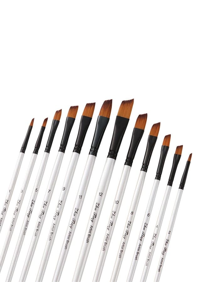 12-Piece Professional Paint Brush Set Pearl White